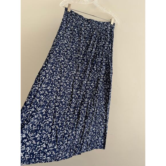 Vintage Rayon Midi Skirt Navy Blue White Floral Zip Up Size Medium JL - Picture 2 of 6